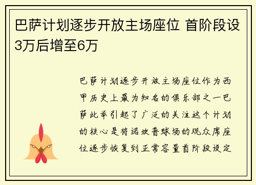 巴萨计划逐步开放主场座位 首阶段设3万后增至6万